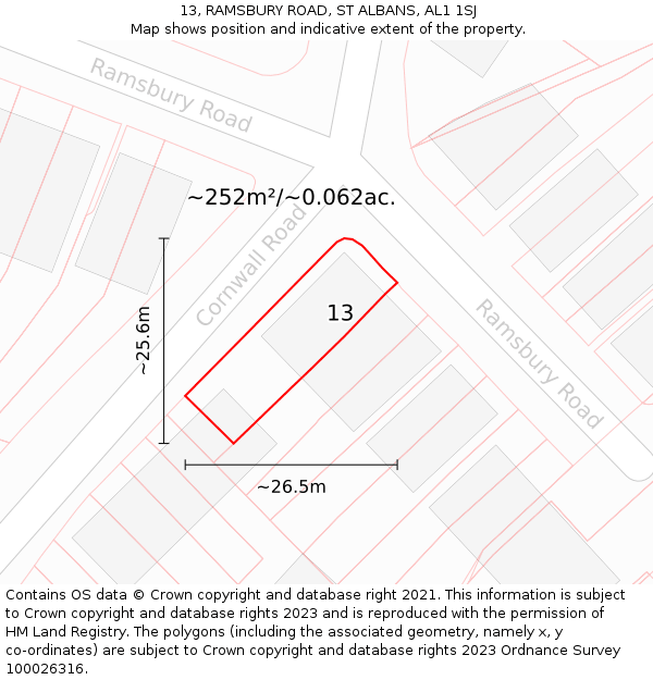 13, RAMSBURY ROAD, ST ALBANS, AL1 1SJ: Plot and title map