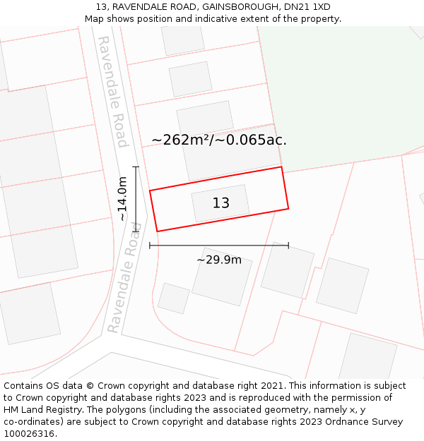 13, RAVENDALE ROAD, GAINSBOROUGH, DN21 1XD: Plot and title map