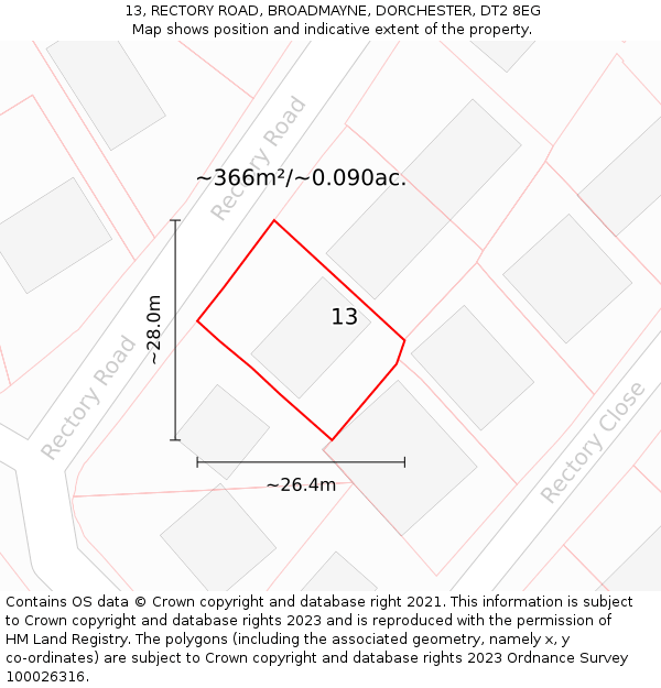 13, RECTORY ROAD, BROADMAYNE, DORCHESTER, DT2 8EG: Plot and title map