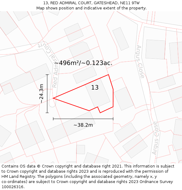 13, RED ADMIRAL COURT, GATESHEAD, NE11 9TW: Plot and title map
