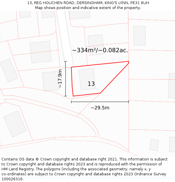 13, REG HOUCHEN ROAD, DERSINGHAM, KING'S LYNN, PE31 6UH: Plot and title map