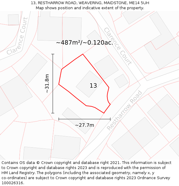 13, RESTHARROW ROAD, WEAVERING, MAIDSTONE, ME14 5UH: Plot and title map