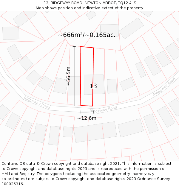 13, RIDGEWAY ROAD, NEWTON ABBOT, TQ12 4LS: Plot and title map