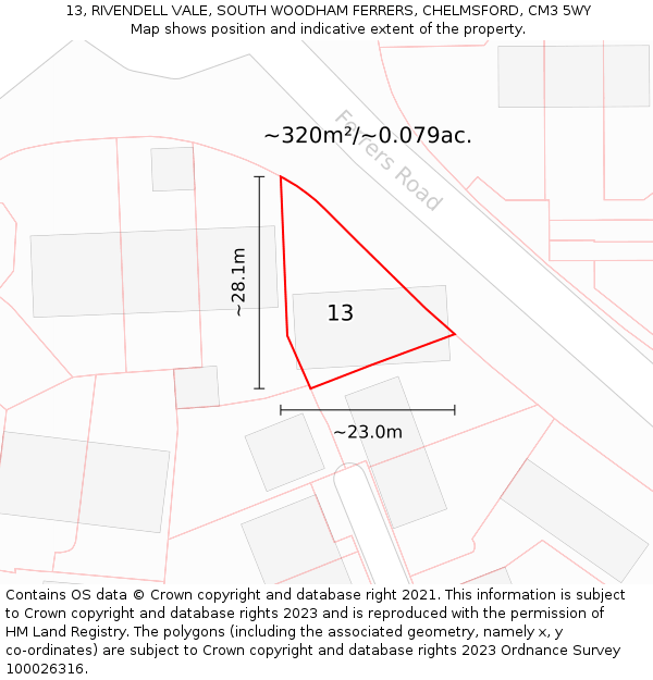 13, RIVENDELL VALE, SOUTH WOODHAM FERRERS, CHELMSFORD, CM3 5WY: Plot and title map