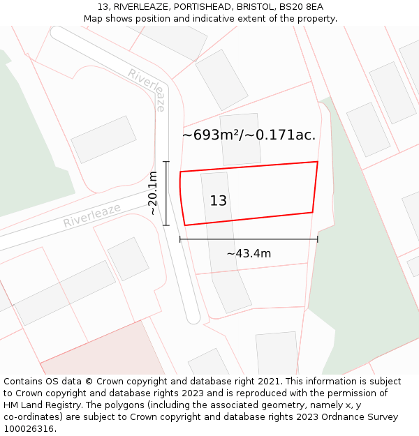 13, RIVERLEAZE, PORTISHEAD, BRISTOL, BS20 8EA: Plot and title map