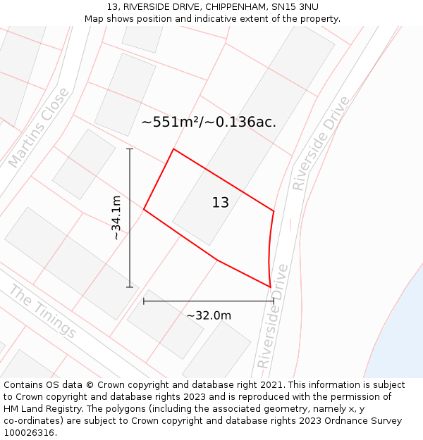 13, RIVERSIDE DRIVE, CHIPPENHAM, SN15 3NU: Plot and title map