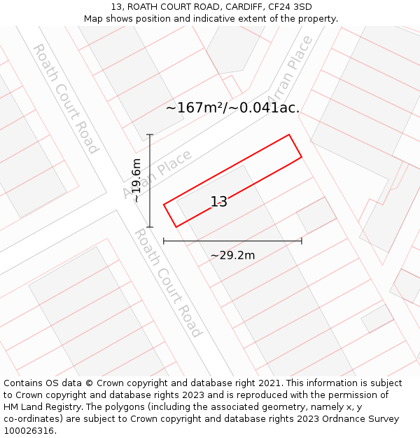 13, ROATH COURT ROAD, CARDIFF, CF24 3SD: Plot and title map