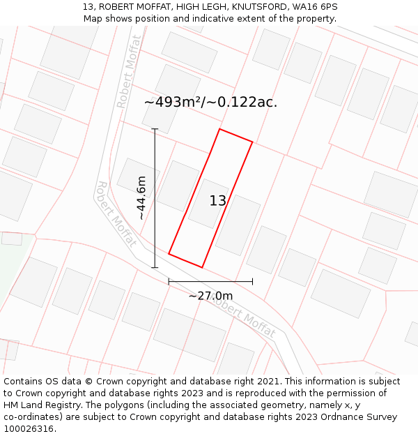 13, ROBERT MOFFAT, HIGH LEGH, KNUTSFORD, WA16 6PS: Plot and title map