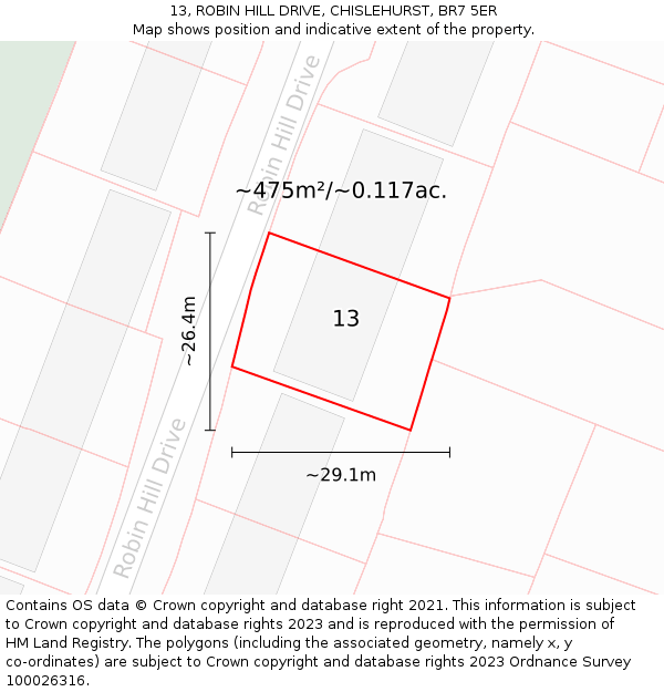 13, ROBIN HILL DRIVE, CHISLEHURST, BR7 5ER: Plot and title map