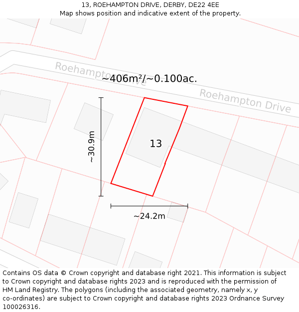 13, ROEHAMPTON DRIVE, DERBY, DE22 4EE: Plot and title map