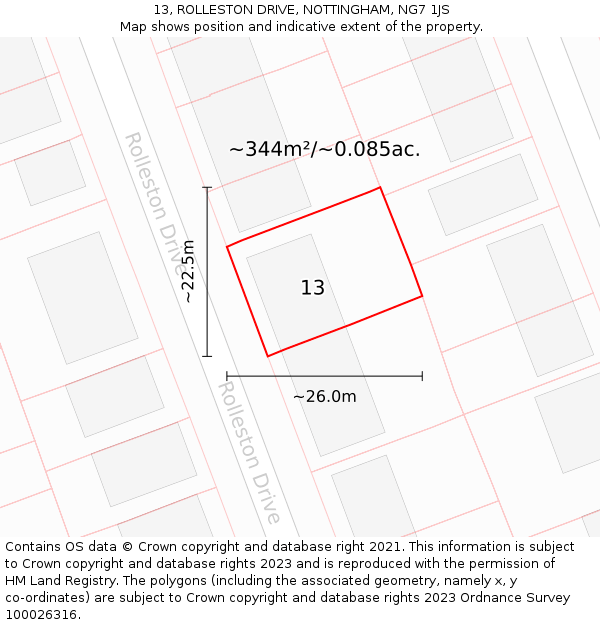 13, ROLLESTON DRIVE, NOTTINGHAM, NG7 1JS: Plot and title map