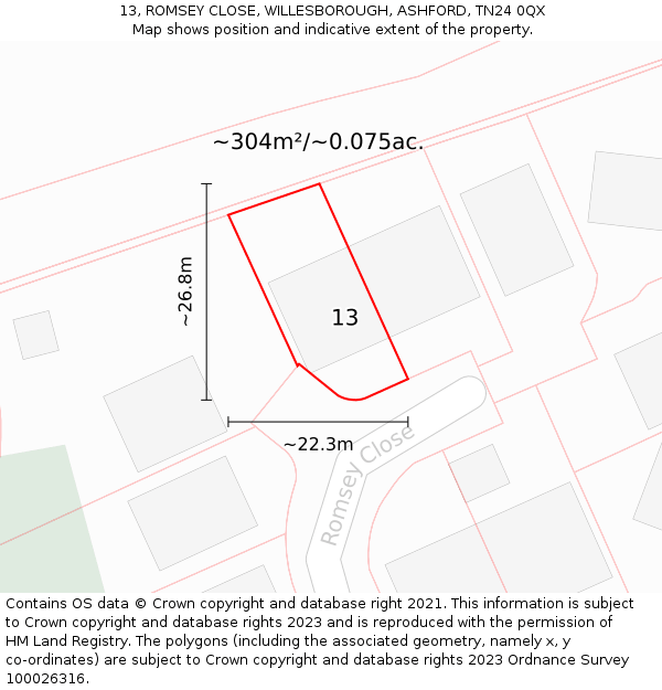 13, ROMSEY CLOSE, WILLESBOROUGH, ASHFORD, TN24 0QX: Plot and title map