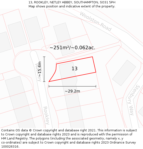 13, ROOKLEY, NETLEY ABBEY, SOUTHAMPTON, SO31 5PH: Plot and title map