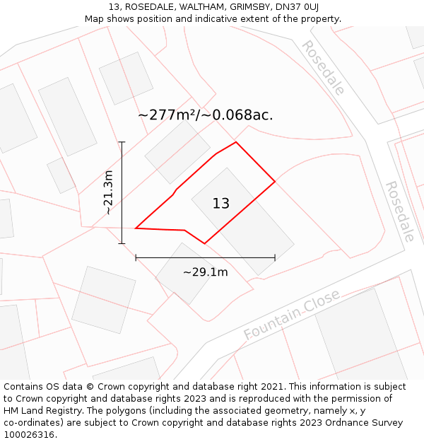 13, ROSEDALE, WALTHAM, GRIMSBY, DN37 0UJ: Plot and title map