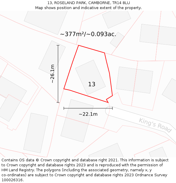 13, ROSELAND PARK, CAMBORNE, TR14 8LU: Plot and title map