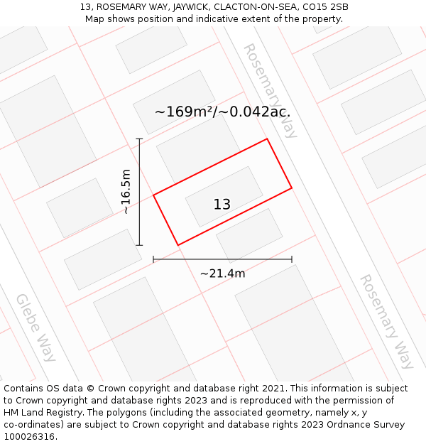 13, ROSEMARY WAY, JAYWICK, CLACTON-ON-SEA, CO15 2SB: Plot and title map