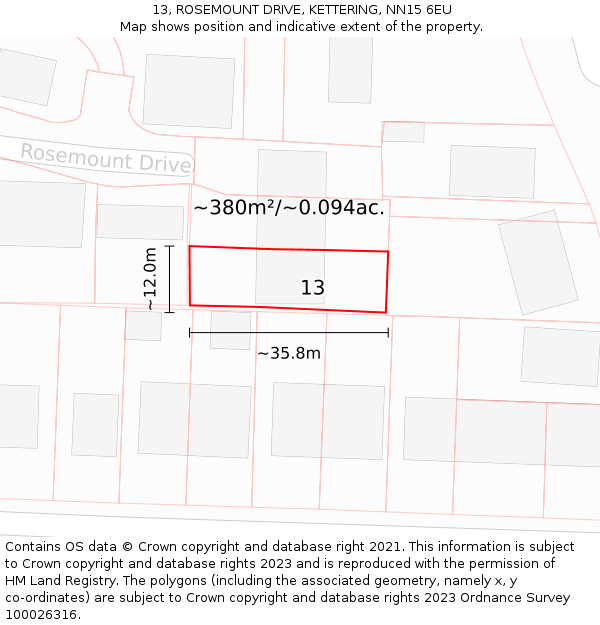 13, ROSEMOUNT DRIVE, KETTERING, NN15 6EU: Plot and title map