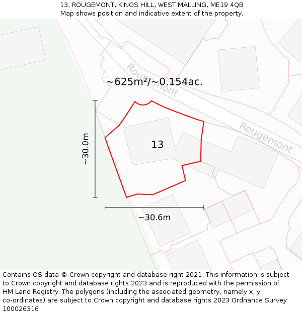 13, ROUGEMONT, KINGS HILL, WEST MALLING, ME19 4QB: Plot and title map
