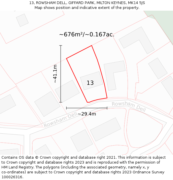 13, ROWSHAM DELL, GIFFARD PARK, MILTON KEYNES, MK14 5JS: Plot and title map