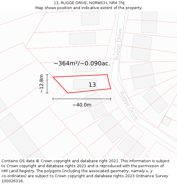 13, RUGGE DRIVE, NORWICH, NR4 7NJ: Plot and title map