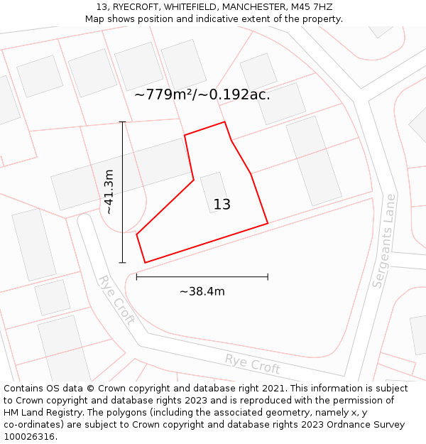 13, RYECROFT, WHITEFIELD, MANCHESTER, M45 7HZ: Plot and title map