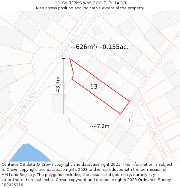13, SALTERNS WAY, POOLE, BH14 8JR: Plot and title map