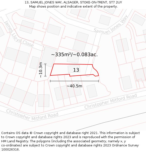 13, SAMUEL JONES WAY, ALSAGER, STOKE-ON-TRENT, ST7 2UY: Plot and title map