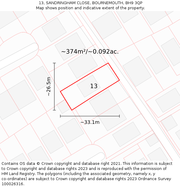 13, SANDRINGHAM CLOSE, BOURNEMOUTH, BH9 3QP: Plot and title map