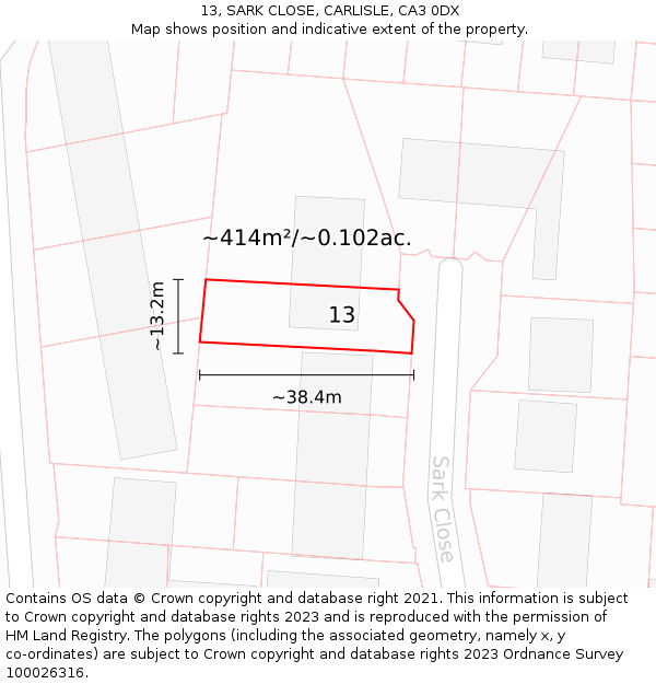 13, SARK CLOSE, CARLISLE, CA3 0DX: Plot and title map