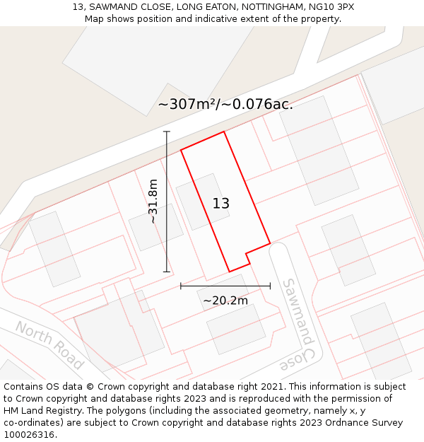 13, SAWMAND CLOSE, LONG EATON, NOTTINGHAM, NG10 3PX: Plot and title map