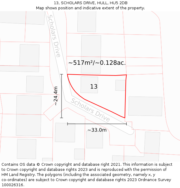 13, SCHOLARS DRIVE, HULL, HU5 2DB: Plot and title map