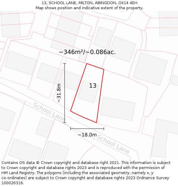13, SCHOOL LANE, MILTON, ABINGDON, OX14 4EH: Plot and title map