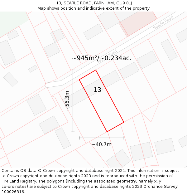 13, SEARLE ROAD, FARNHAM, GU9 8LJ: Plot and title map