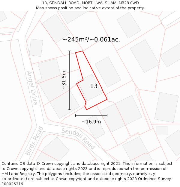 13, SENDALL ROAD, NORTH WALSHAM, NR28 0WD: Plot and title map