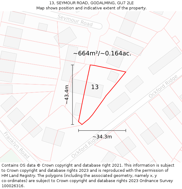 13, SEYMOUR ROAD, GODALMING, GU7 2LE: Plot and title map
