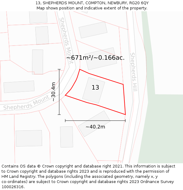 13, SHEPHERDS MOUNT, COMPTON, NEWBURY, RG20 6QY: Plot and title map
