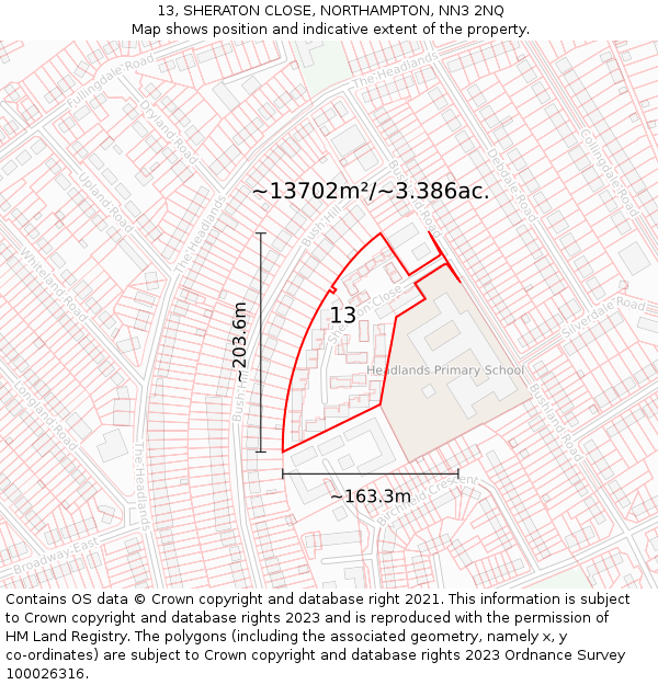 13, SHERATON CLOSE, NORTHAMPTON, NN3 2NQ: Plot and title map