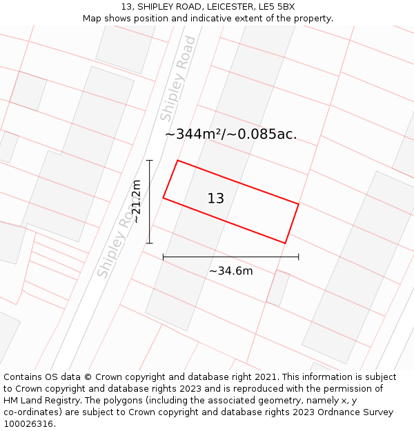 13, SHIPLEY ROAD, LEICESTER, LE5 5BX: Plot and title map