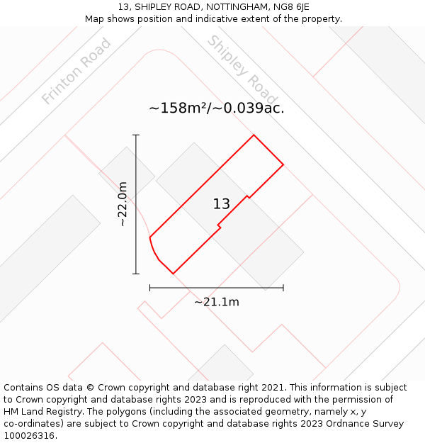 13, SHIPLEY ROAD, NOTTINGHAM, NG8 6JE: Plot and title map