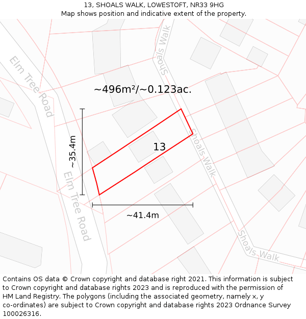 13, SHOALS WALK, LOWESTOFT, NR33 9HG: Plot and title map