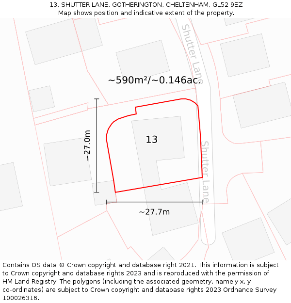 13, SHUTTER LANE, GOTHERINGTON, CHELTENHAM, GL52 9EZ: Plot and title map