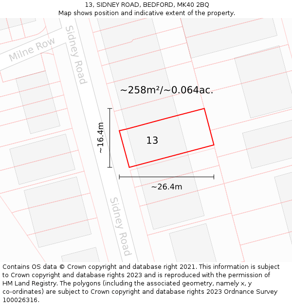 13, SIDNEY ROAD, BEDFORD, MK40 2BQ: Plot and title map