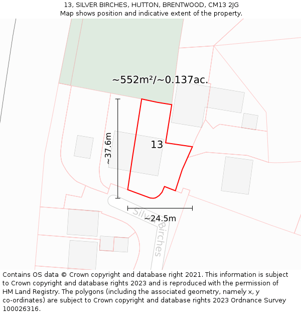 13, SILVER BIRCHES, HUTTON, BRENTWOOD, CM13 2JG: Plot and title map