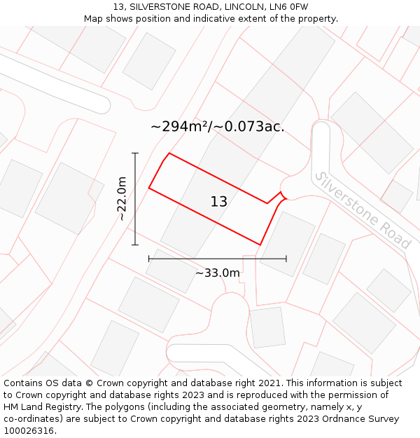 13, SILVERSTONE ROAD, LINCOLN, LN6 0FW: Plot and title map