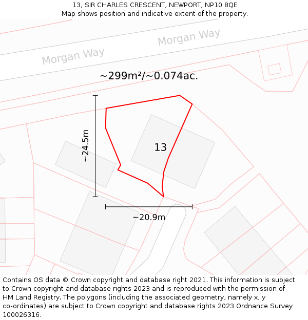 13, SIR CHARLES CRESCENT, NEWPORT, NP10 8QE: Plot and title map