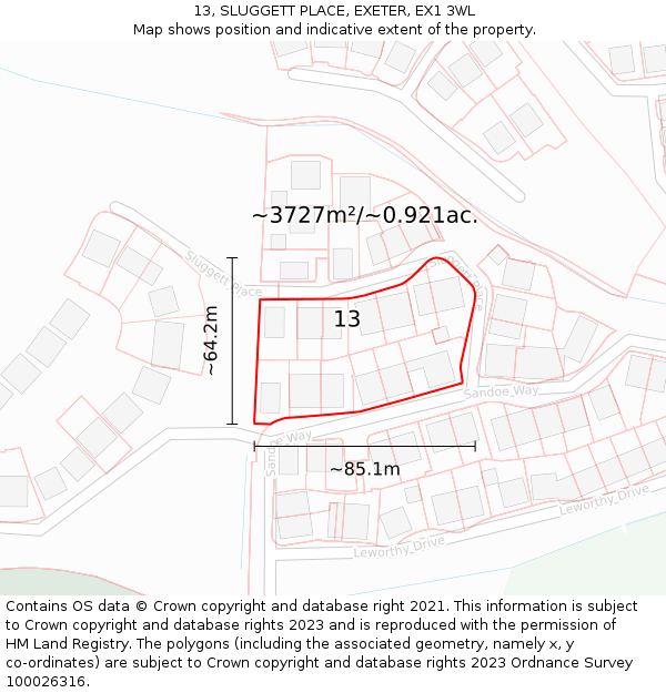 13, SLUGGETT PLACE, EXETER, EX1 3WL: Plot and title map