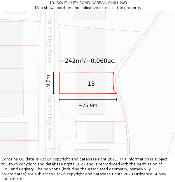 13, SOUTH HEY ROAD, WIRRAL, CH61 2XB: Plot and title map