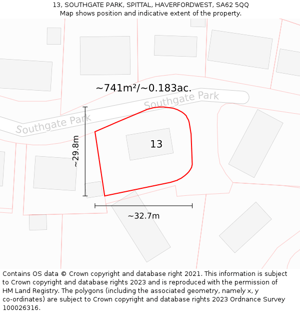 13, SOUTHGATE PARK, SPITTAL, HAVERFORDWEST, SA62 5QQ: Plot and title map