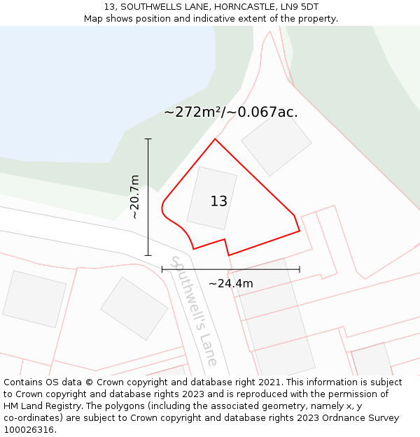 13, SOUTHWELLS LANE, HORNCASTLE, LN9 5DT: Plot and title map