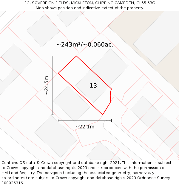 13, SOVEREIGN FIELDS, MICKLETON, CHIPPING CAMPDEN, GL55 6RG: Plot and title map